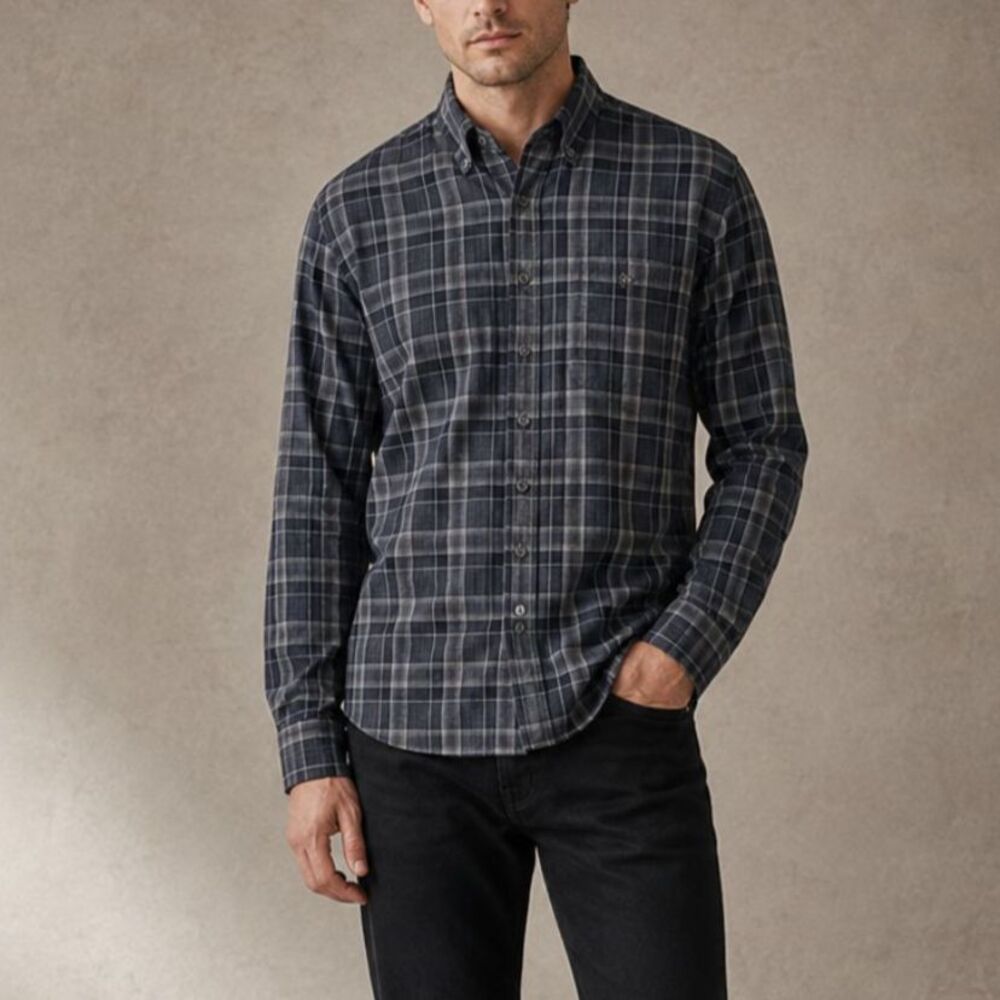 Todd Snyder Men's Large Plaid Flannel Shirt Gray Black Button Down Casual Grunge